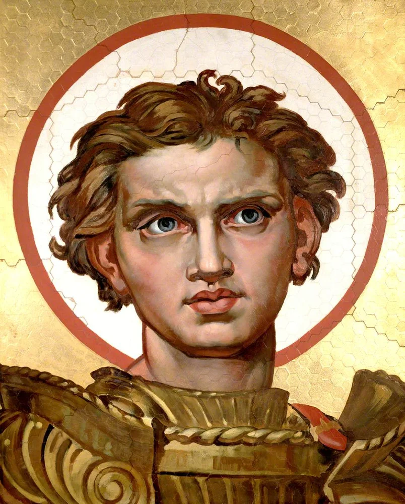 Poynter’s artistic depiction of St George as a young man in armour with a halo.